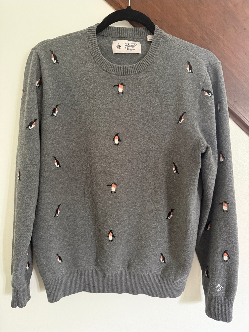 Original Penguin Gray Penguin-Embroidered Crewneck Sweater